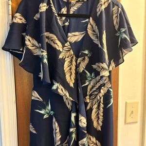 Elegant Navy Blue Feather Print Jumper